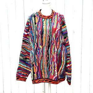 Coogi Neon Sweater 100% Mercerised Cotton Chunky Textured Knit 3D